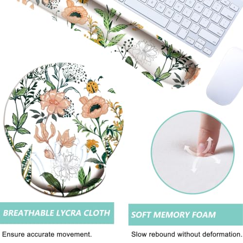 Keyboard Wrist Rest Pad Mouse Pad with Wrist Support Set of 3, Mousepad with Non-Slip Rubber Base, Ergonomic Memory Foam Mouse Wrist Cushion Support for Home Office Laptop Computer, Flower White - color: Flower White