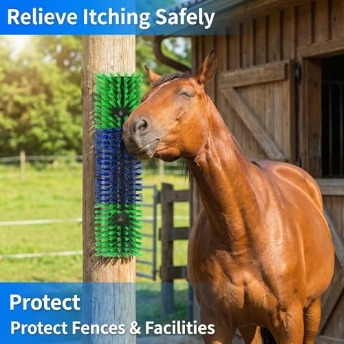 Livestock Scratching Brush, Itch Relief Goat Scratching Post brush | Wear-Resistant Nylon Bristles, Heavy-Duty Screws, Self-groomiing Goat Scratching Post for Horses, Cows, Sheep, Pigs, Donkeys