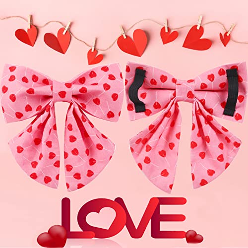 Valentine's Day Dog Collar with Bow Tie, Cotton with Metal Buckle, Red Heart, XS, Neck 8-12in - color: LovedStick, size: XS