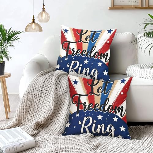 4th of July Let Freedom Ring Pillow Covers 16x16 Inch American Star Stripes Throw Pillows For Couch Soft Durable Cushion Covers Independence Memorial Day Pillow Cases for Bed Sofa Decor Set of 2 - color: 4th of July-let Freedom Ring, size: 16" x 16" (Pack