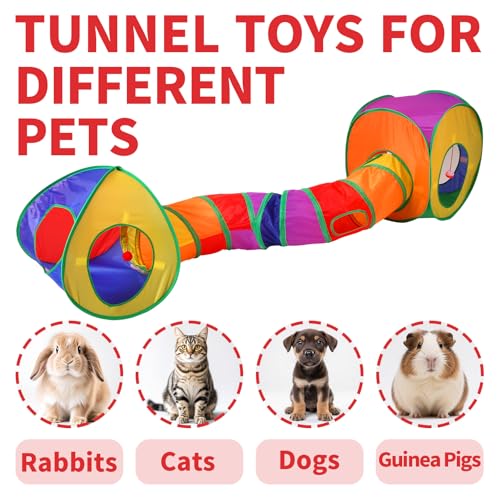 Pet Cat Tunnel, Tent Kit Tunnels for Indoor Cats, Collapsible Pet Tunnel for Kitten, Puppy, Rabbit, 25cm-Wide Tunnels, Durable & Breathable, with Peek Hole Toy Ball - color: Tunnel Connector Set & Rainbow