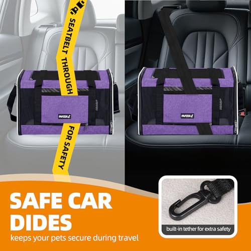 Cat Carrier Soft-Sided Travel Bag for Medium to Large Cat Over 15lbs | Small Puppy Dog Carry Crate 12 Pounds, Top Entry, Breathable Mesh, Pet Kitten Rabbit Cage Bag Transport Kennel Collapsible - color: Purple