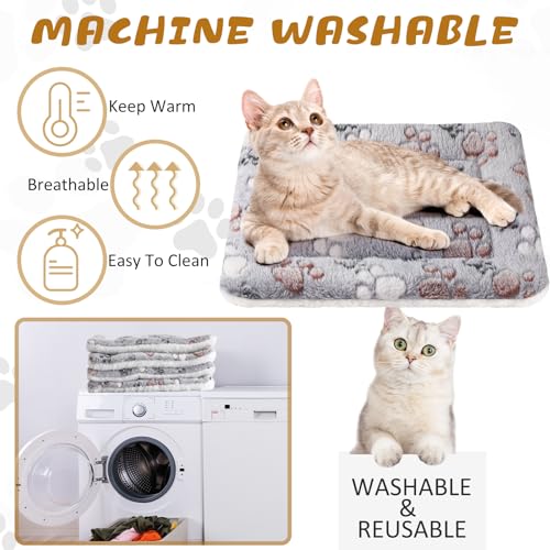 4 Pack Ultra Soft Dog Cat Bed Mat Small Animal Guinea Pig Bed with Cute Print Reversible Fleece Dog Crate Kennel Pad Cozy Washable Thickened Hamster Pet Beds Mat(21 x14 Inches,Light Gray) - color: Light Gray, size: 21 x 14 Inches