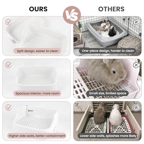 Rabbit Litter Box, Bunny Litter Box, Removable Top and Base, White | Removable Top and Bottom, Easy to Assemble and Clean, Suitable for Adult Rabbits, Guinea Pigs and Other Small Pets - color: White, size: 14" × 9.5" × 6"