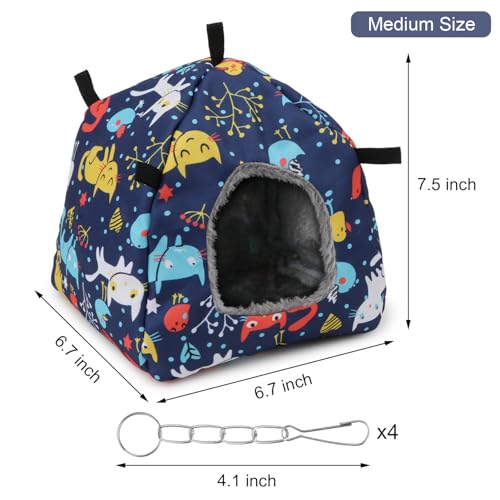 Wontee Bird Plush Hammock Parrot Hanging Snuggle Cave Happy Hut Tent for Parakeet Cockatiel Conure Lovebird Budgie Hamster Gerbil Rat Chinchilla Squirrel Cage (M, Blue Cat) - color: Blue Cat, size: M