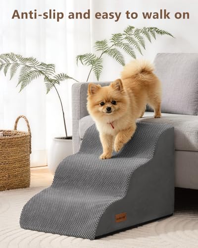 Aodisman Dog Stairs for Small Dogs,3 Step Dog Ramp for Couch,Non-Slip Steps | Pet stairs help small dogs, old cats, and puppies reach couches and chairs easily, durable indoor dog steps,15.4" H,Grey - color: Grey
