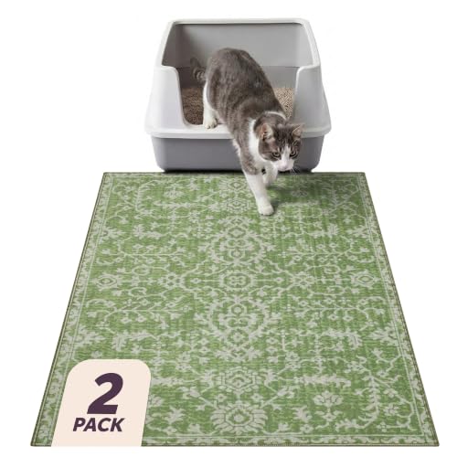Lovewag Cat Litter Mat, Litter Box Mat, Jade Quilt, 36x48, 2 Pack | Washable litter mat cover, kitty litter mat & cat mat for litter box, litter trapping mat, prevents tracking, multi-cat - color: Jade Quilt, size: 36x48 inches (Pack of 2)