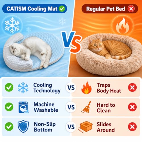 Summer Cat Cooling Mat Cooling Mat for Cats with U-Pillow | Cooling Soft and Comfortable Washable Removable Non-Slip Bottom - color: Blue against Grey