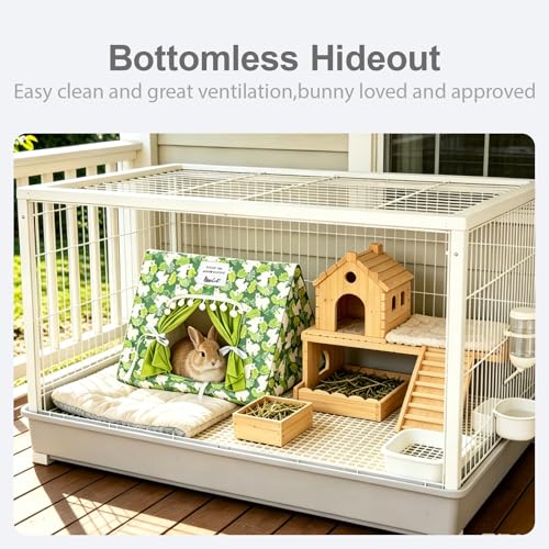 Guinea Pig Hideout with Curtain Bunny Hideout Guinea Pig Tent(Green Alpaca) | Washable Bunny Hideaway Tent Bottomless Guinea pig bed cage accessories for Ferret,Rat,hamster,Hedgehog,small animal bed ﻿