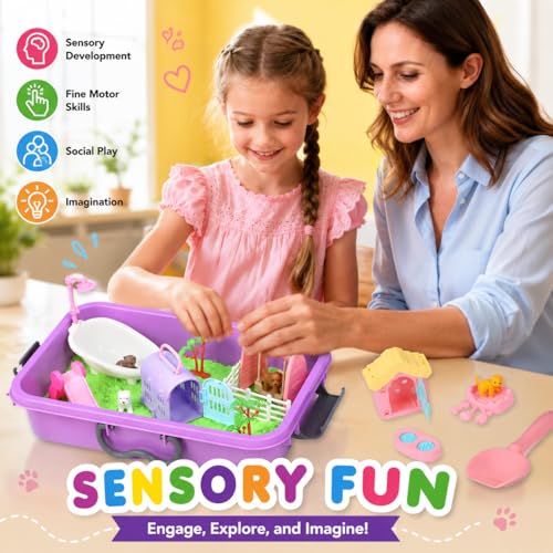 Carolart Pet Sensory Bin, Dog & Cat Sand Box Play Sand Kit, Sensory Toys | Sensory Sand Pet Care Play Set, Pretend Animal Toys, Sensory Kit Gift for Girls Boys, Interactive Sensory Play Ages 3+ - style: Pet