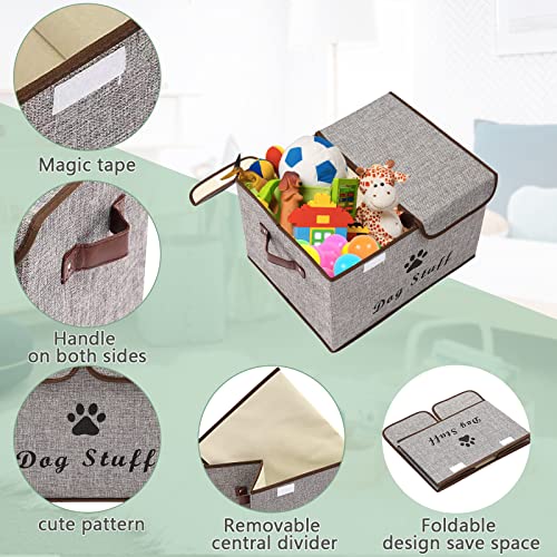 Large Storage Boxes - Linen Fabric Foldable Cubes Bin Containers With Lid and Handles for Dog Apparel, Accessories, Coats, Toys, and Clothing (Grey) - color: Gray