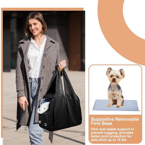 Small Dog Purse Carrier for Puppy Cats Yorkie Chihuahua,Up to 15lbs | Soft-Sided Pet Tote Bag with 4 Large Pockets, Lightweight, Foldable, for Travel Outings Vet (15.4"L×7.9"W×11.8"H, Black) - color: Black