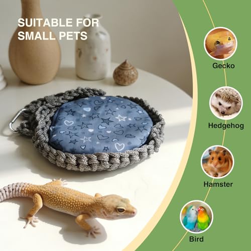 Reptile Hammock Swing Hanging Bed Bearded Dragon Hammock Reptile Accessories for Chameleon, Lizards, Gecko, Snakes, Iguana Reptiles, Geckos, Bird, Parrot, Parakeet, Cockatiel Toys（Gray with pad） - color: Gray with pad