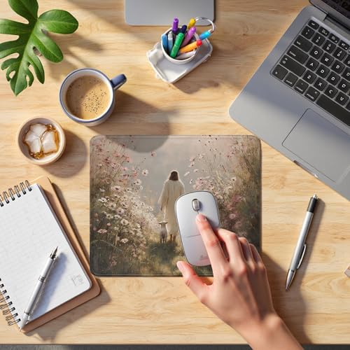 Christian Jesus with Lamb Flower Mouse Pad, Christian Jesus Gifts Mouse Pads Mousepad for Desk Office Computers Laptop, Religious Office Supplies Desk Accessories, 9.5x7.9 Inch - color: 11Child