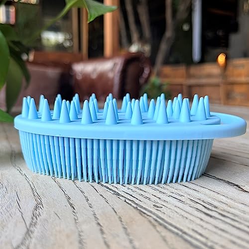 Premium Sensory Brush for Kids or Autism,Soft Silicone Body Scrubber,2 in 1 Sensory Room Occupational Therapy Brushes,Silicone Loofah,Pet Shower Brush Bath Brush Shampoo Brush(hangable-Spikes-Blue) - color: Hangable-spikes-blue