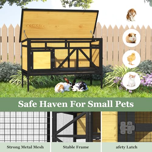 TIMHAKA 46.7" Rabbit Cage Elevated Bunny Cage Indoor, Outdoor Rabbit Hutch Hamster Cages for Small Animals, Wooden Guinea Pig Cages with Removable Tray & Waterproof Asphalt Roof & Bottom Wire Mesh - size: 46.7"L x 22.1"W x 31.5"H