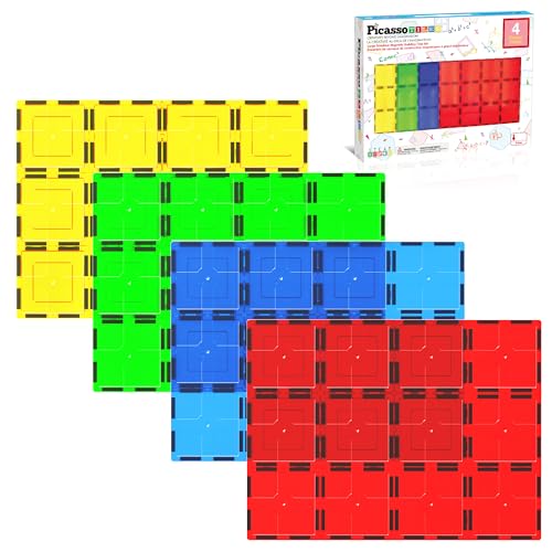 PicassoTiles 4 Piece Magnetic Tile Base Plate, Jumbo Stabilizer Foundation | 12x9 inch pieces, STEM building toy, ages 3+, geometry play set, add-on design, extra large format, scalable creative builds - style: 4 pcs XL Plate