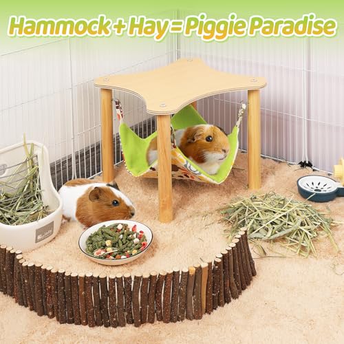 Guinea Pigs Hammock with Natural Wooden Stand - Hanging Hammock Bed for Piggies Chinchilla Hamster Bunny Ferrets Hiding Sleeping - size: 11in L * 11in W * 9.4in H