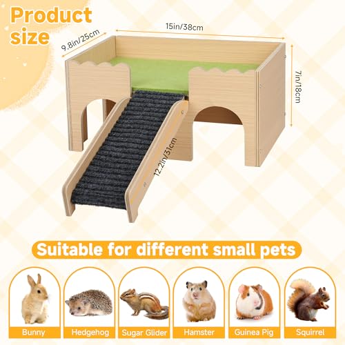 Wooden Guinea Pig Hideout Castle with Stairs,Small Animal Bed Hut Habitats Spacious 2-Level Detachable Small Pet House for Rabbits, Hamsters & Chinchillas Bunny (Green) - color: Green