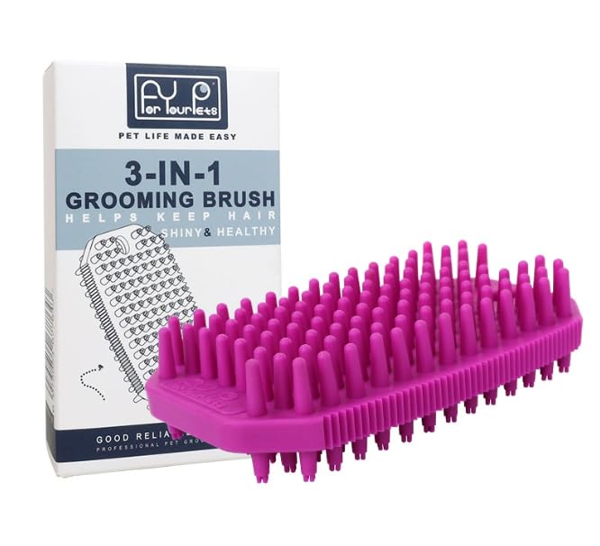 Rose Red 3-in-1 Double-Sided Dog Shampoo Brush Dog Washing Brush | Soft TPR Bristles,Pet Massage Bath Brush for Dogs&Cats,Remove Loose Hair Knots,Gentle Pet Grooming Tool Deep Cleansing