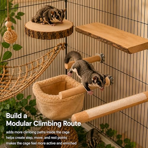 Sugar Glider Cage Accessories Nail File, 5-Piece Wood Climbing Set | Two Smooth Climbing Bars, Two Rest Platforms and One Bar with a Small Filing Zone (Climbing Toy)