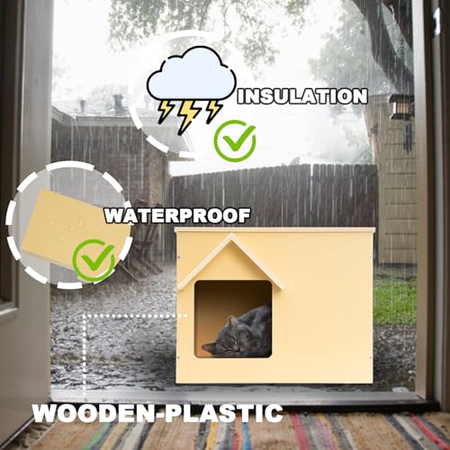 Outdoor Cat Houses Feral Cat Shelter Wooden Stray Cat Condo Outside Sturdy Waterproof and Insulated with Escape Door (one cat) - style: Modern