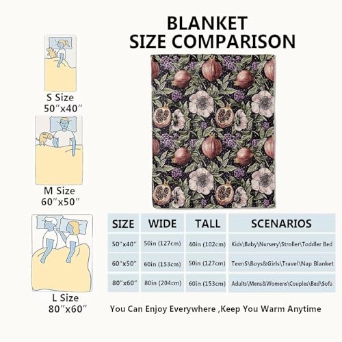 Pomegranate Blanket Mystical Fruit Botanical Throw Blankets,Gifts for Kids Woman Adult,Lightweight Soft Fleece,Lush Blossom Foliage Dark Art, for Sofa Couch Bed Room Modern Decor 60x80in - color: Pomegranate, size: 60x80in