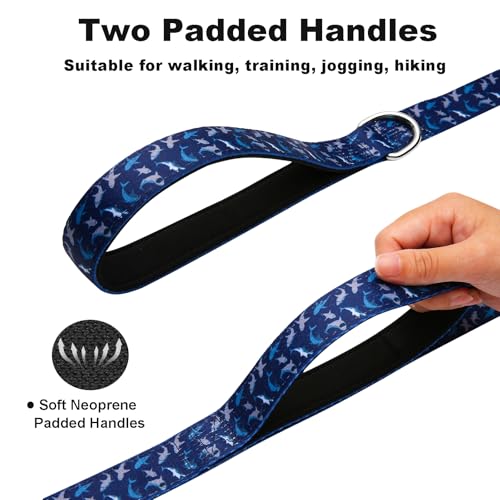 Double Handle Dog Leash 5 Foot with 2 Padded Handles, Heavy Duty Nylon Dog Leash with Traffic Control Handles,Walking Training Lead, Deep Blue Shark - color: Deep Blue Shark, size: 1 in x 5 ft