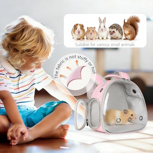 Guinea Pig Carrier, Clear Bubble Window for Guinea Pig, Bunny Rat Bird (Pink, Backpack) - color: Pink