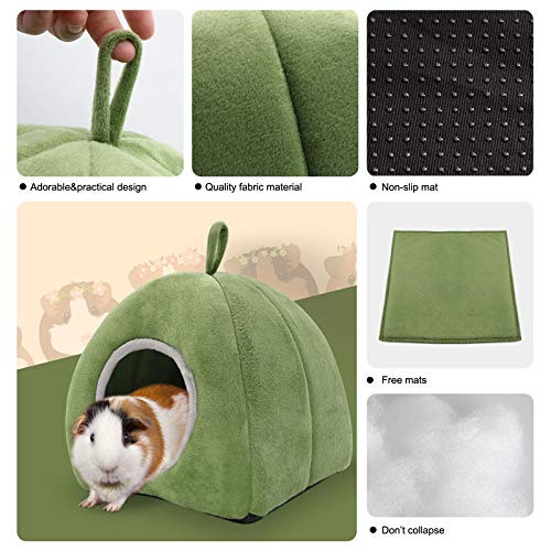 YUEPET Guinea Pig Bed 2 Pack, Washable Guinea Pig Hideouts, Stump & Yurt | Guinea Pig Hideout, Guinea Pig House, Soft Plush Fabric, Washable Beds, Anti-Slip Bottoms, Stump & Yurt Designs - color: Green Yurt Tent & Gray Stump