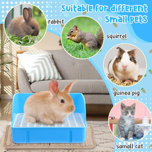 Honeydak 10 Pcs Rabbit Starter Kit Small Litter Box Bunny Grooming Kit Scratch Pads Hay Feeder Bowl Ice Pad with Bunny Toys for Guinea Pig Rabbit Accessories (Blue) - color: Blue