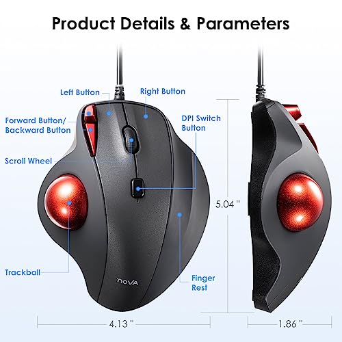 SANWA Wired Ergonomic Trackball Mouse, Optical Rollerball Mice, Programmable Silent Buttons, 34mm Trackball, 600/800/1200/1600 Adjustable DPI, Compatible with MacBook, Laptop, Windows, macOS - color: Wired