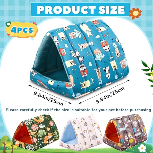 Cinnvoice 4 Pcs Guinea Pig Hideout, Guinea Pig Bed Tunnel, Rabbit Washable Small House Cage Accessories for Bunny Hedgehog Mouse Chinchillas Hamsters Ferrets Bearded Dragons Rats(Forest,9.8 in) - size: 9.8 in, style: Forest