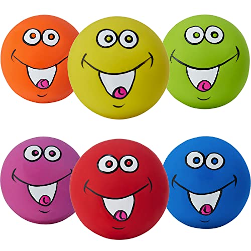 Squeaky Dog Toys Chewing Durable Teething Latex Rubber Soft Interactive Fetch Play Dog Balls with Funny Smile Face for Puppy Small Medium Pet Dog (6PCS) - color: Same Face