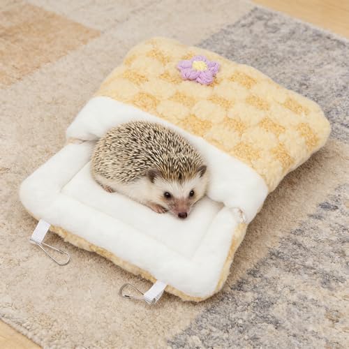 Litewoo Sugar Glider Sleeping Pouch Winter Warm Plush Hamster Sleeping Bag Bed Hideout Hanging Nest Bed for Small Animal Sugar Glider Rat Hamster Squirrel Chipmunk Hedgehog (Yellow) - color: Yellow