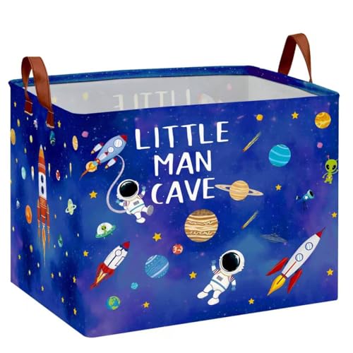 Astronaut Nursery Basket Laundry Hamper,Space Storage Basket with Inspirational Quotes, Planets Boy Room Decor Toy Box, Rectangular Rockets Clothes Book Toy Storage Bin (Blue) - color: Blue
