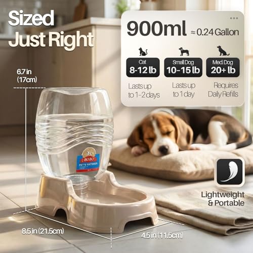 Flexzion Gravity Pet Water Dispenser for Cats & Small Dogs, 1/4 Gal Beige | Automatic Cat and Dog Waterer with 900 Ml Reservoir, Non-Skid Feet, Recessed Carry Handle, and Easy-Clean Pp Bowl - color: Beige, size: 0.9 L