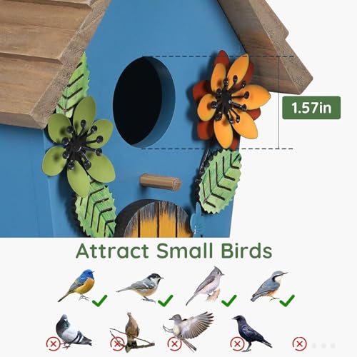 Wooden Bird Houses for Outside,Farmhouse Hanging Blue Birdhouse | Decorative Birdhouses for Outdoors,Bird Box Nest,Humming Bird House for Garden Patio Decor - color: Blue