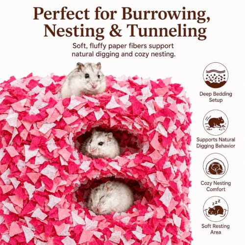 Hamster Bedding 50L, Dust-Free Odor Control Paper Bedding for Small Animals | 5X expansion; soft absorbent fibers; supports burrowing and nesting for guinea pigs, gerbils, rabbits