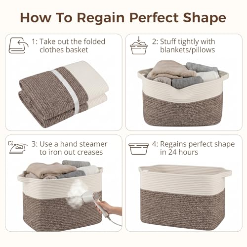 OIASKET 108L Cotton Rope Storage Basket for Living Room and Bedroom 25"x16"x16" Woven Laundry Basket, Heavy Duty Bin for Blankets, Pillows & Toys, Pet-Safe & Scratch-Free, Dark Brown and White - color: Dark Brown & White