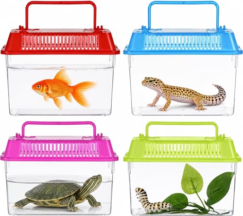 Angoily Turtle Tank, 0.4 Gal Portable Plastic Handheld Mini Fish Tanks Clear Reptile Habitat Carrier Catch and Release Aquarium Small Pet Aquarium with Handle for Travel and Home Use, Bug Cage Beach