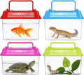 Angoily Turtle Tank, 0.4 Gal Portable Plastic Handheld Mini Fish Tanks Clear Reptile Habitat Carrier Catch and Release Aquarium Small Pet Aquarium with Handle for Travel and Home Use, Bug Cage Beach