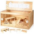 Hamster Cage 32 Inch Large Chewproof Wooden Habitat, Openable Top, Double Openable Acrylic Sheet Doors, Easy Assembly, Hamster Enclosure for Gerbil & Syrian Hamster, Dwarf Hamster (with Accessories)