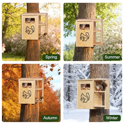 Extra Large Wooden Squirrel House for Outside | Dual Protective Entry Design, with Squirrel Feeder, Squirrel Nesting Box with Multi-Platforms for Nesting & Shelter - size: Extra Large