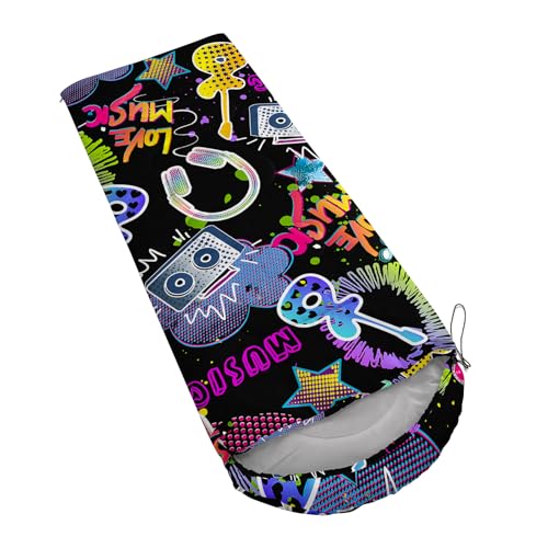 Galaxy Wolf Camping Sleeping Bags Warm & Cool Weather Waterproof Backpacking Blue Purple Starry Sky Sleeping Bag All Seasons Camping, for Adult Kids Boy Girls Camping Gear Equipment, Traveling - color: B-Musical1