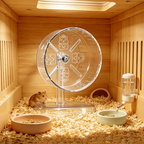 Hamster Exercise Wheel,Super-Silent Small Animals Exercise Wheels,Quiet Hamster Running Wheels with Adjustable Stand for Hamsters,Gerbils,Rats,Other Small Pets(Transparent, 7 inch) - size: 7 inch