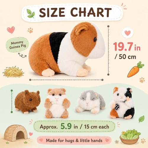 Guinea Pig Plush with 4 Babies, 19.7" Stuffed Animal Family Set | 5Pcs Guinea Pig Plush Toy Family, 1 Mommy Plush with 4 Babies, Zipper Belly Storage, Hide-and-Seek Play, Soft Gift for Kids - style: Guinea pig