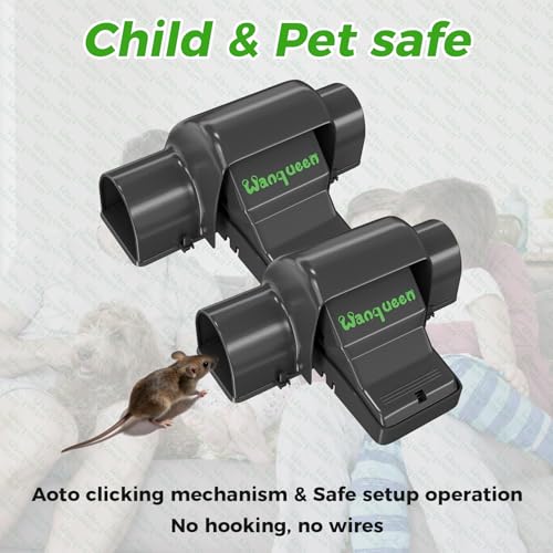2PCS Reusable Rat & Chipmunk Mouse Traps, Snap Rat Traps for Humane Capture | Auto Clicking Mechanism, Safe Set Up Operation, Waterproof ABS