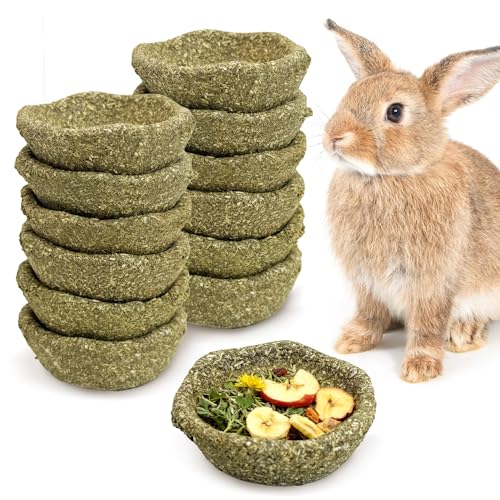 12 Pack Rabbit Chew Toys for Teeth Timothy Hay Chewing Bowl Natural Guinea Pig Treat Edible Small Animal Molar Toys for Bunny Chinchilla Hamster Gerbil Rat - color: Green