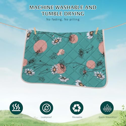 IEUUMLER Washable Pee Pads for Dogs, 2 Pack Non-Slip & Waterproof Pack Whelping Pad, Reusable Washable Puppy Potty Training Pad with Fast Absorbent for Playpen EU007 (Teal Daisy, 24"X18"-2pcs) - size: 24"X18"-2pcs